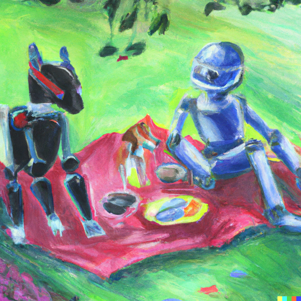 DALL·E 2022-08-19 14.06.25 - Pastel painting of robots picnicking in a garden with their robot dog.png