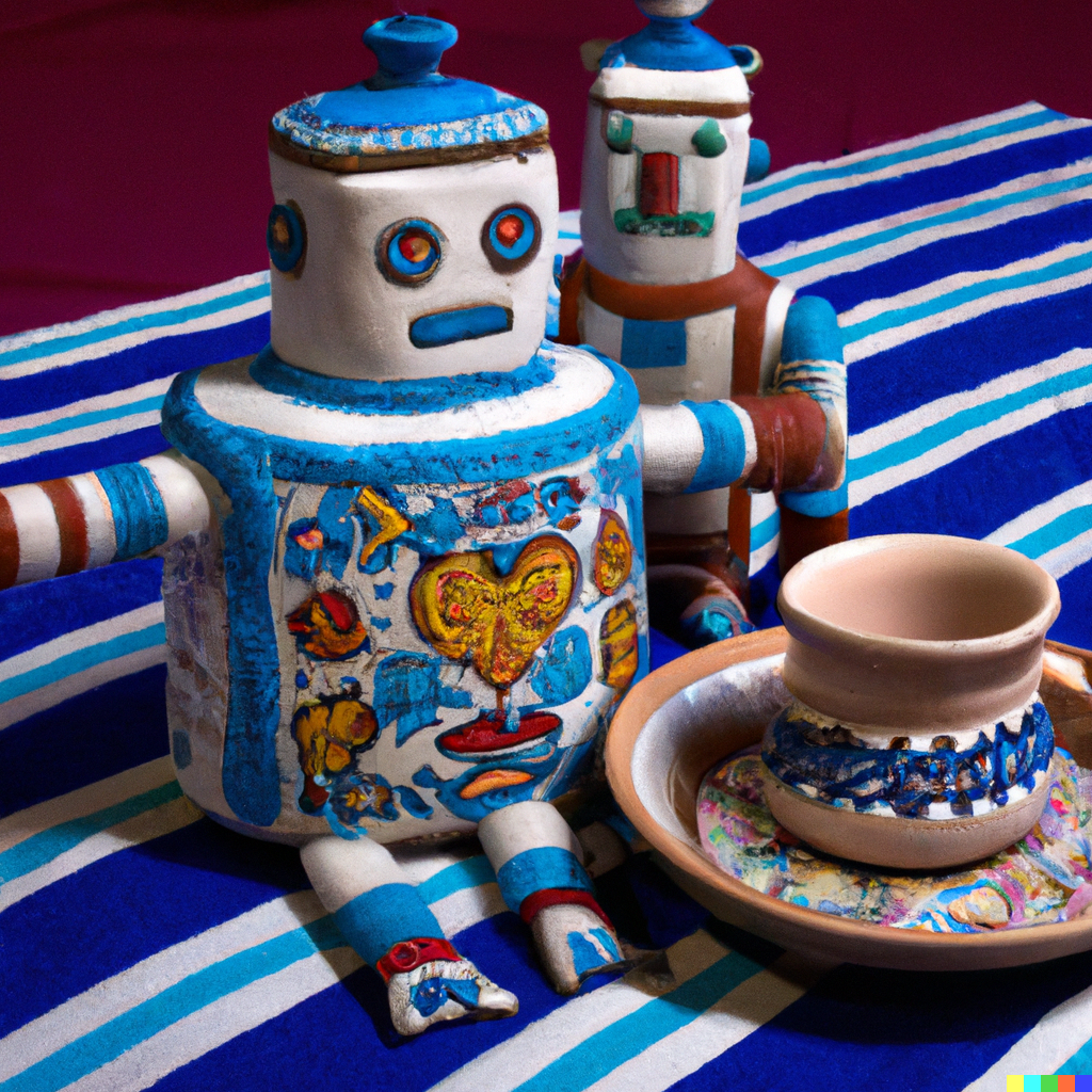 DALL·E 2022-08-14 07.47.05 - Mimbres pottery illustrating two robots enjoying a tea party .png