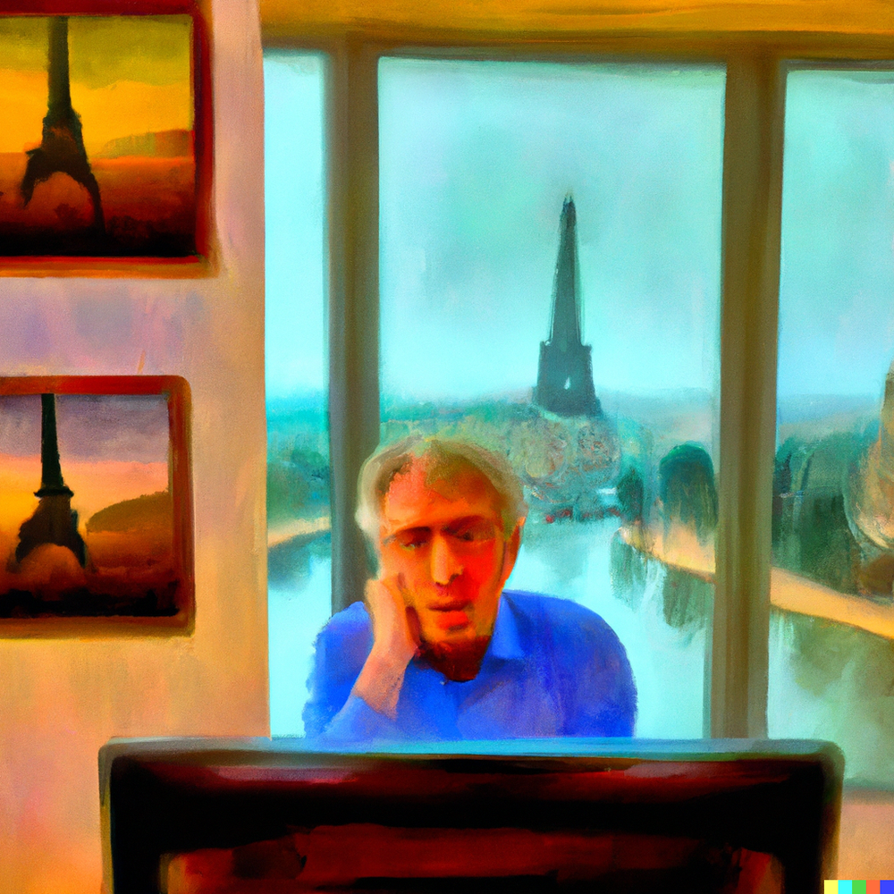 DALL·E 2022-08-20 12.48.02 - an overworked middle-aged male thin Swedish travel agent with thick grey hair in an office with a window looking over a series of European capital mon.png
