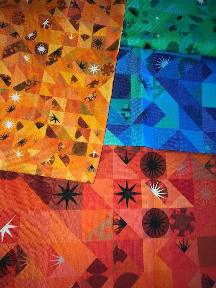 Cotton-linen blend in two print sizes.