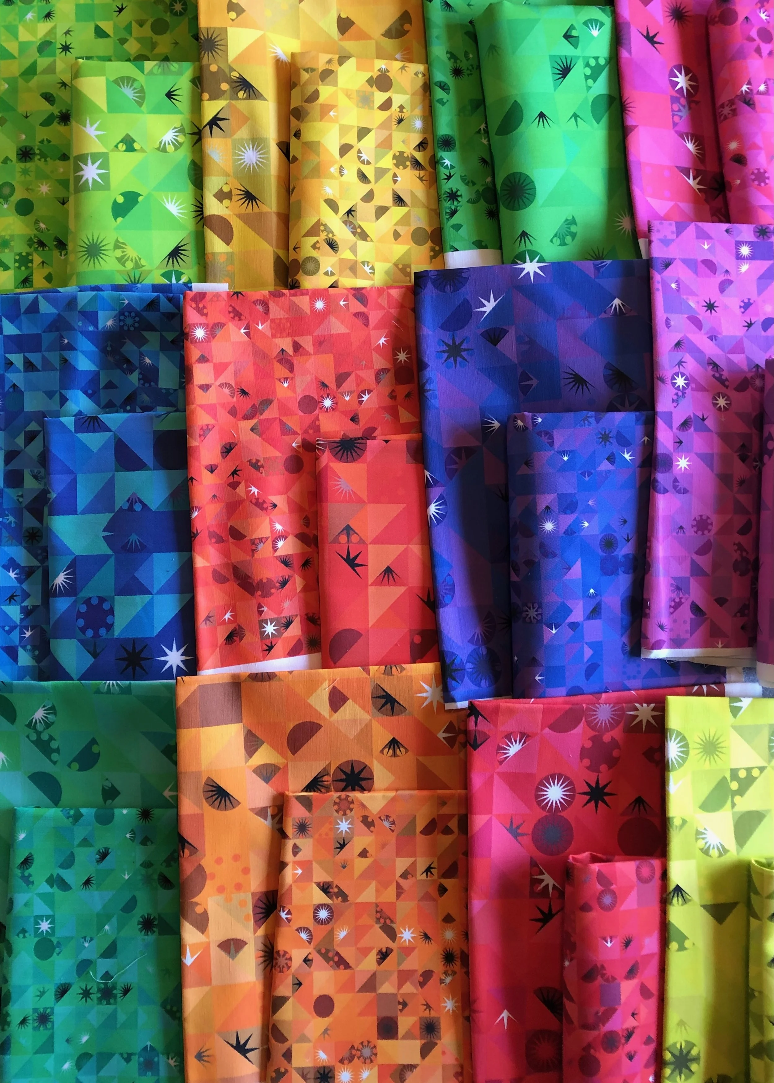 Twelve patterns in two sizes for each color. Each color has a pattern variation different than the other colors.