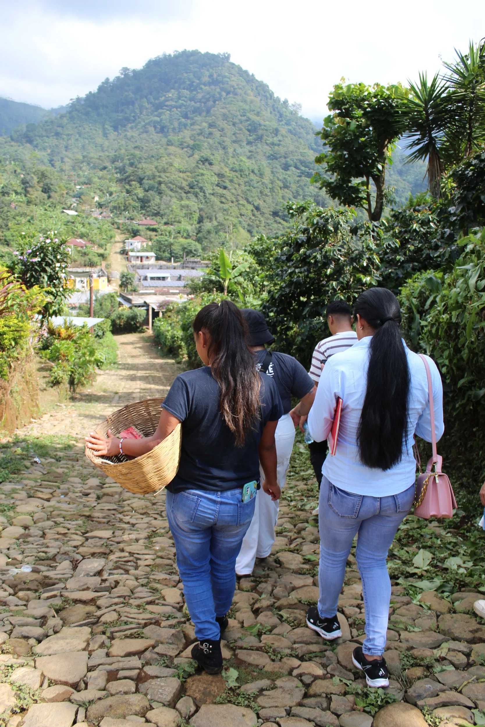 Women of La Suiza Cooperative walking to village | coffee communities in Guatemala
