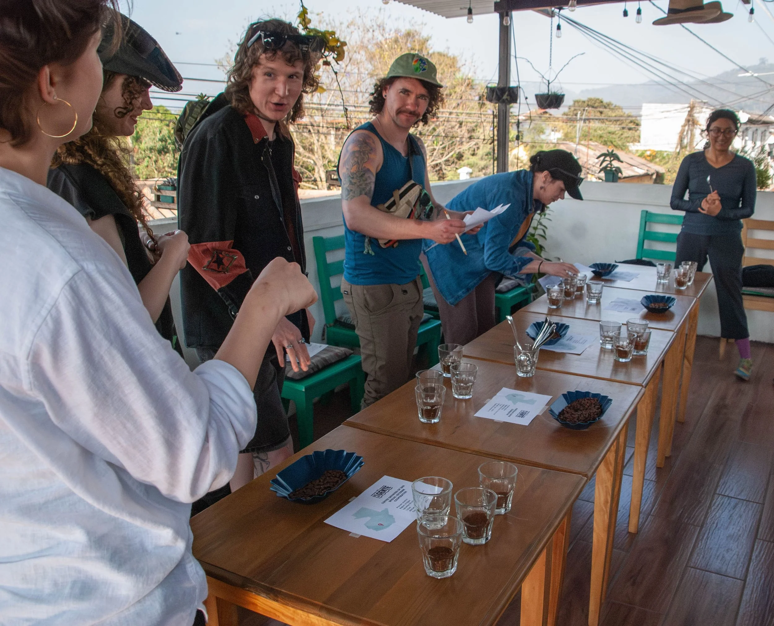 Cupping during coffee origin trip to Guatemala with De La Gente