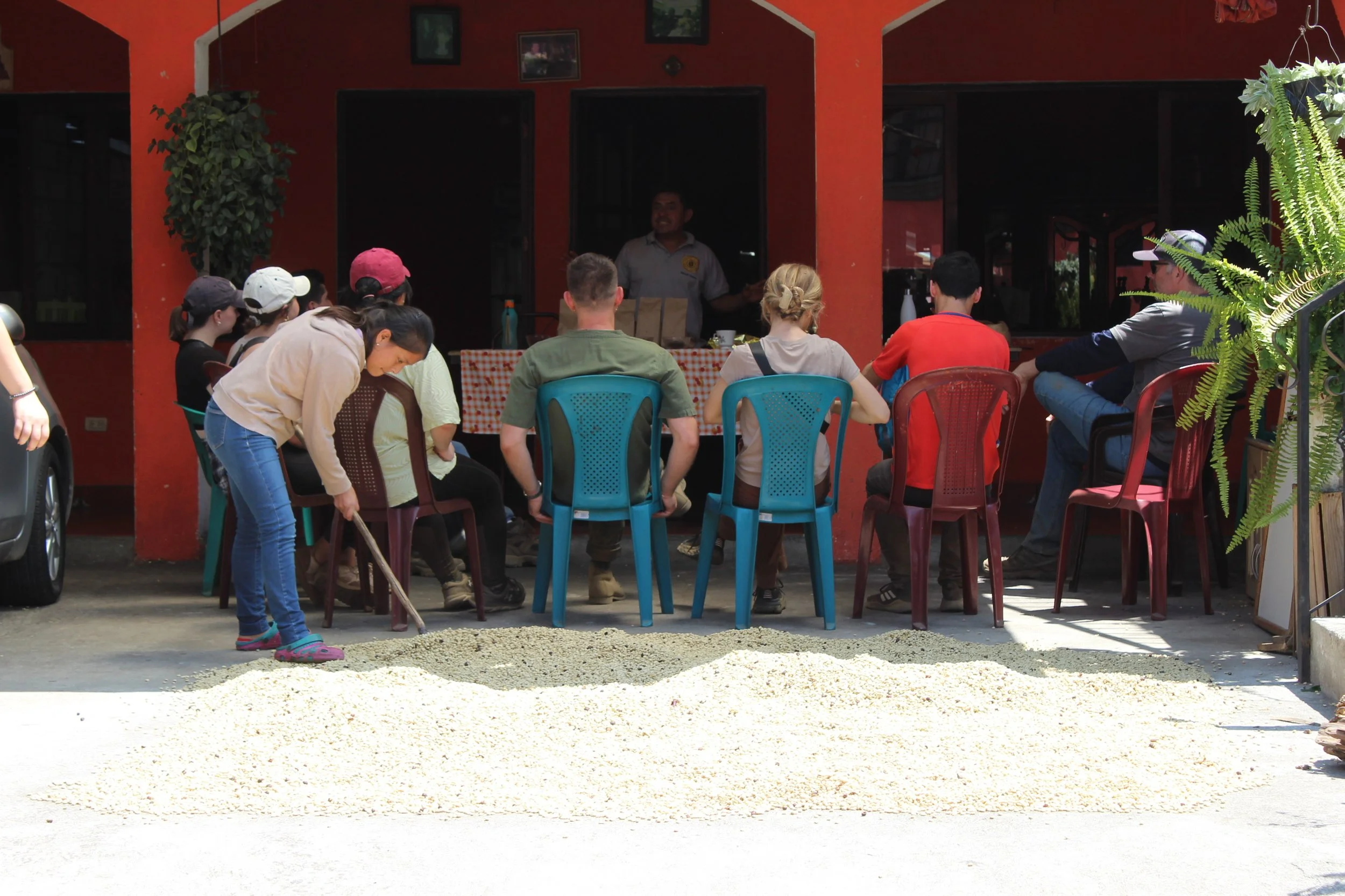 Service learning program group with coffee producer