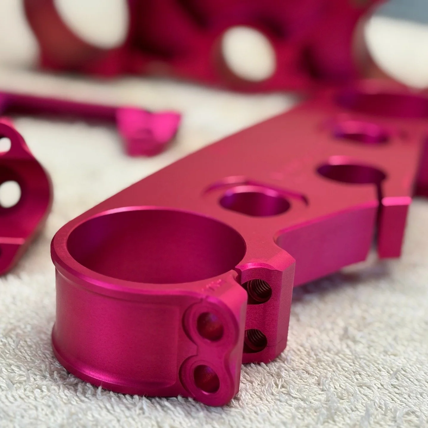 This just in: NEON PINK! After a number of requests, we've just imported a hot neon pink, that really pops on a variety of alloy types! These moto parts came out great; even the cast alloy hubs were able to absorb the dye (a complicated task, even fo