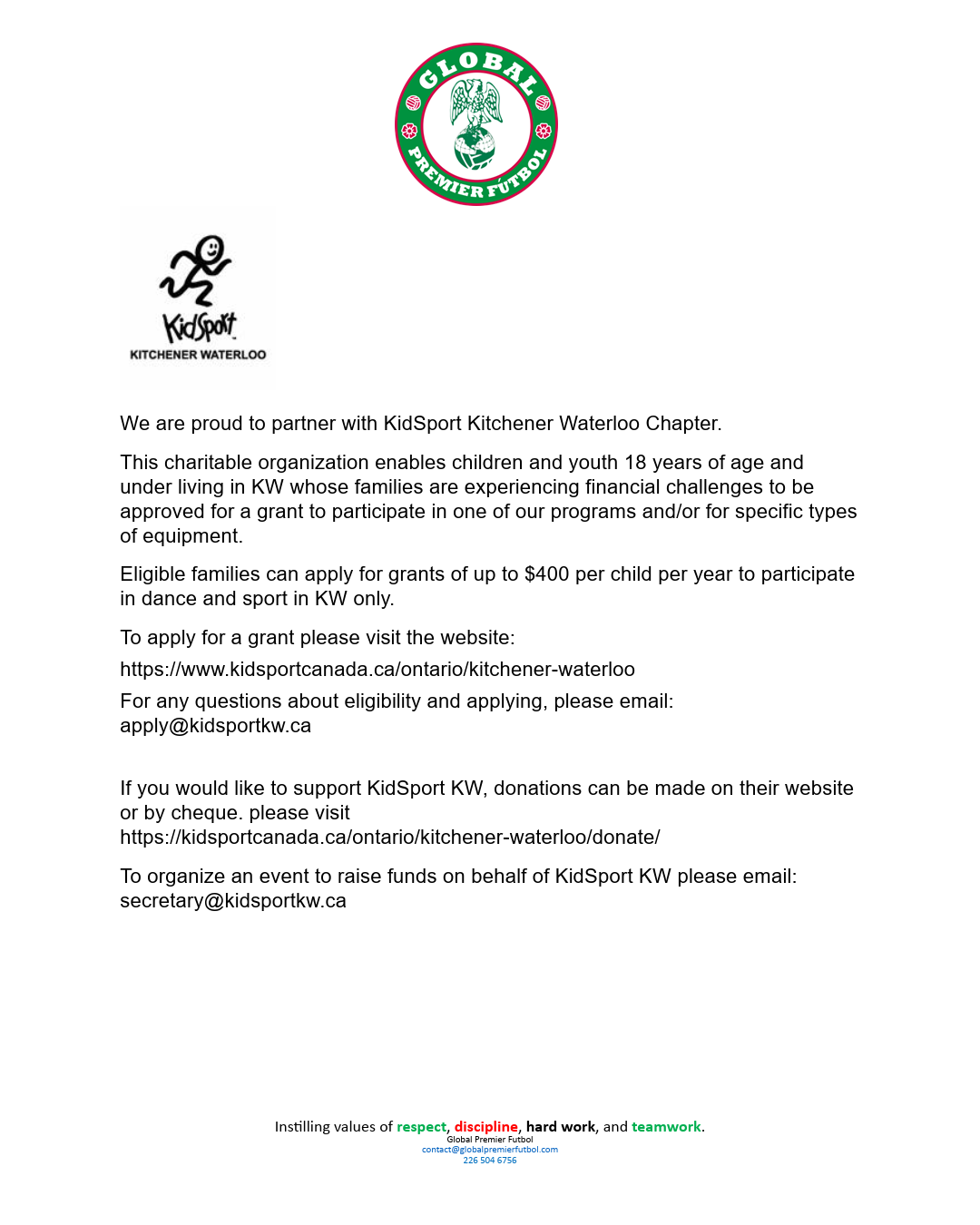 Learn more to apply or donate to KidSport KW