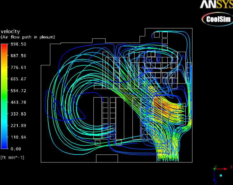 Supply Flow Plenum of the expansion of the MIT Datacenter using ANSYS CoolSim 