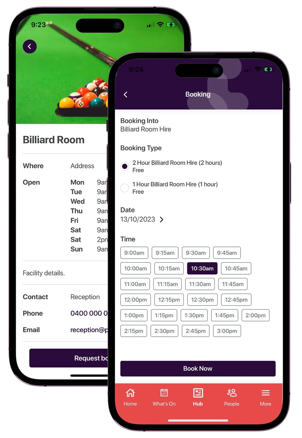 Booking a facility in the Pluss app