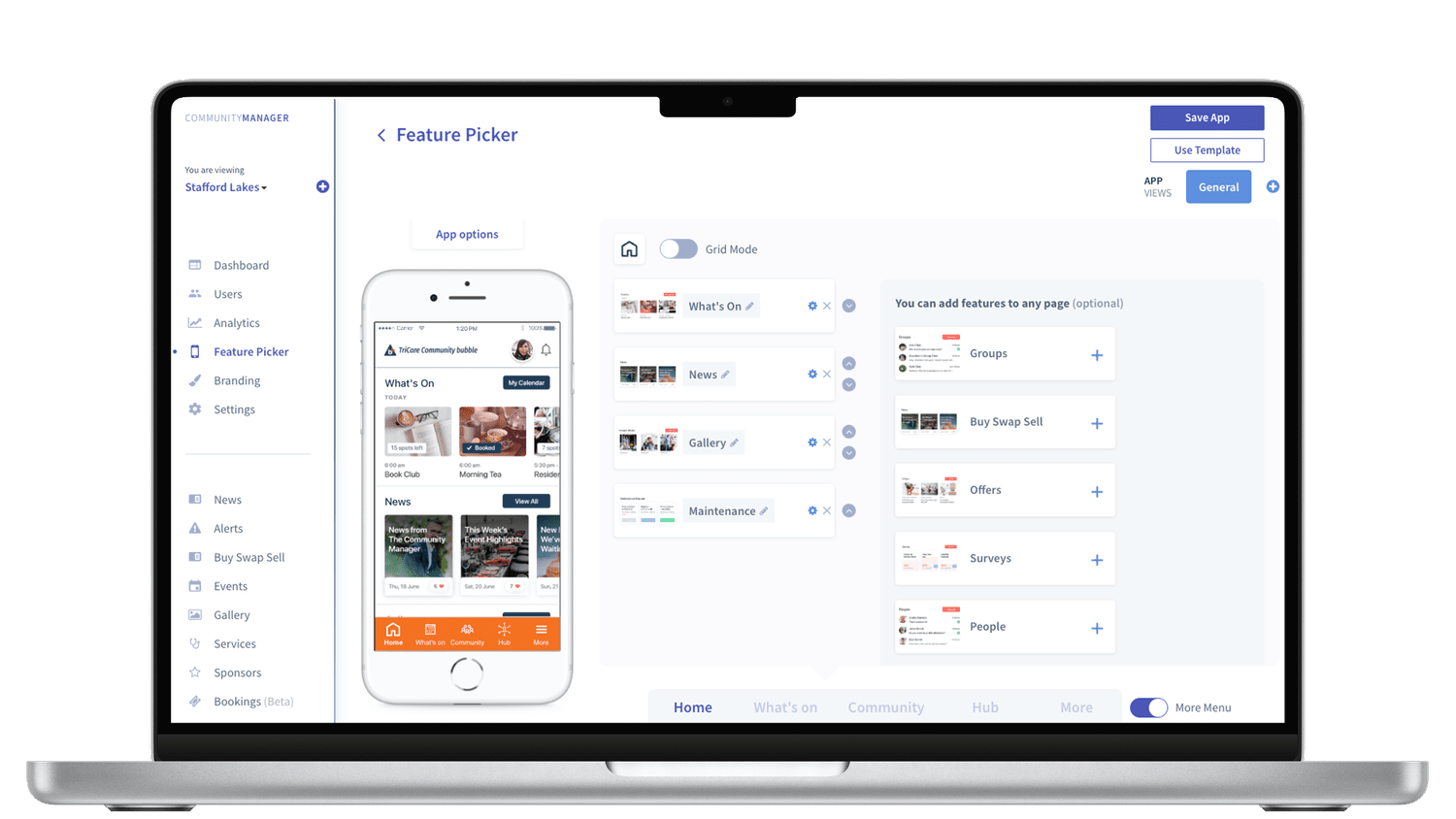 Choosing features for a community in Community Manager
