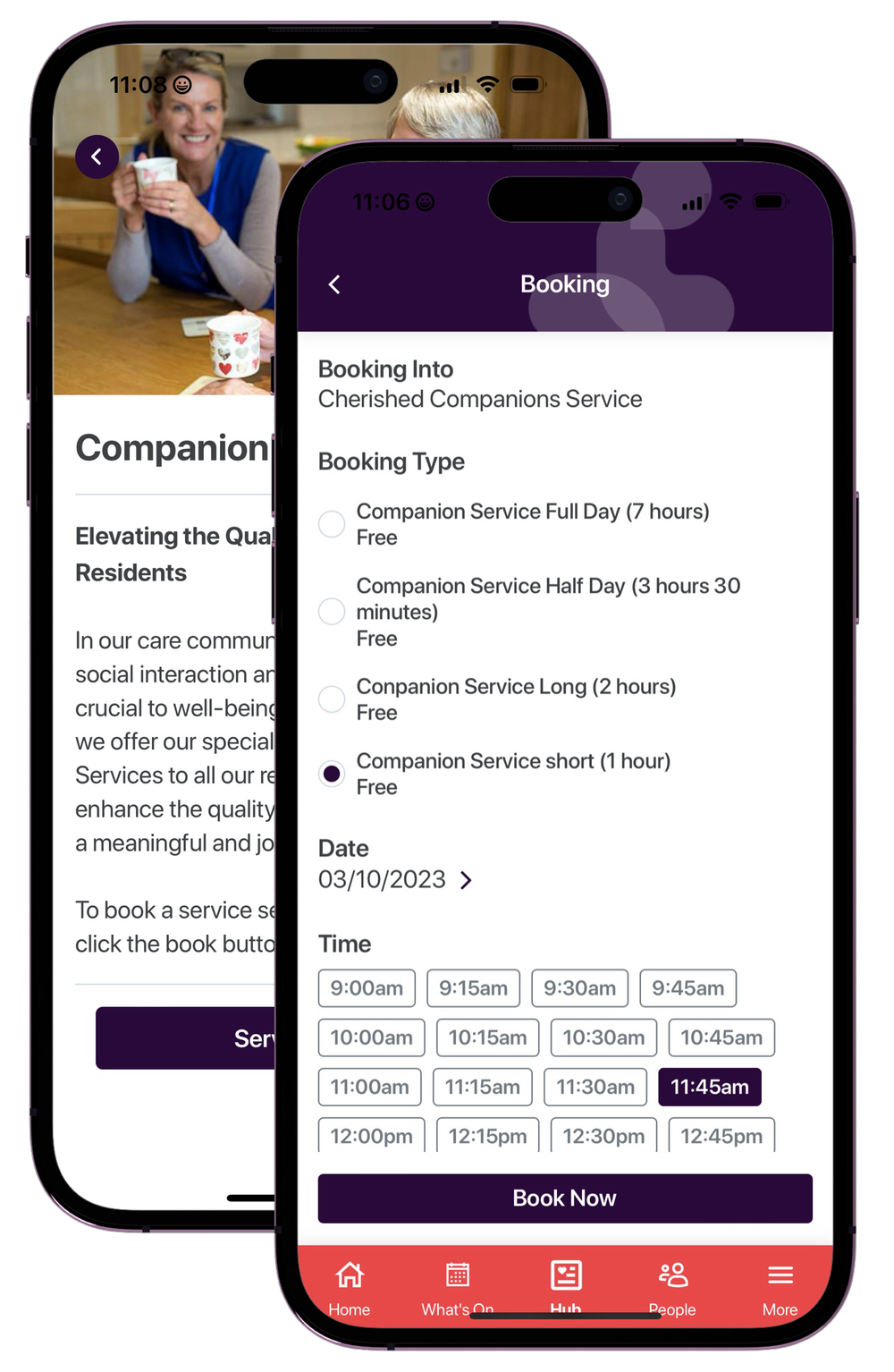 Booking a service in the Pluss app