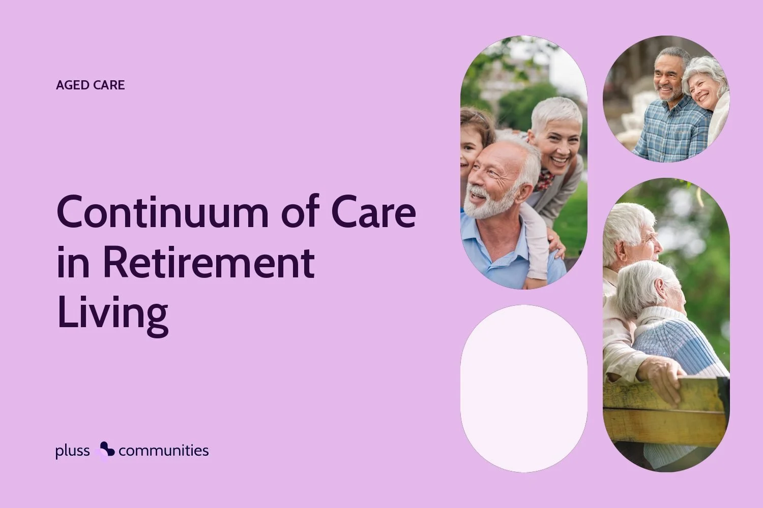 Continuum of Care in Retirement Living. Pluss blog banner with photos of residents.