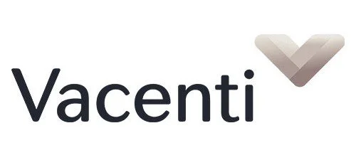 Vacenti logo with stylized gray V symbol above the text