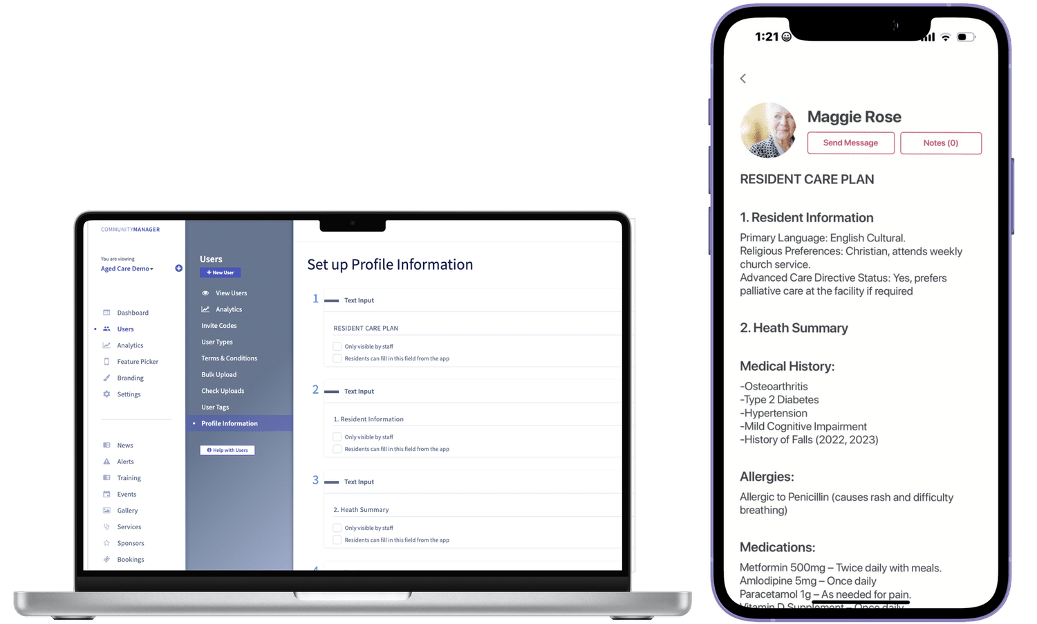 Pluss screens for aged care staff