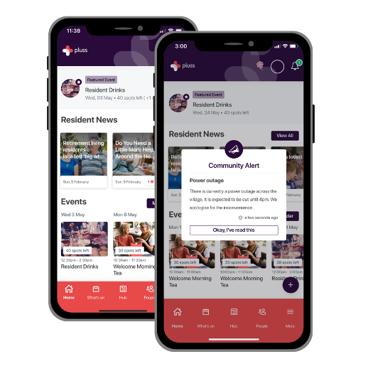 Community news and an alert in the Pluss app