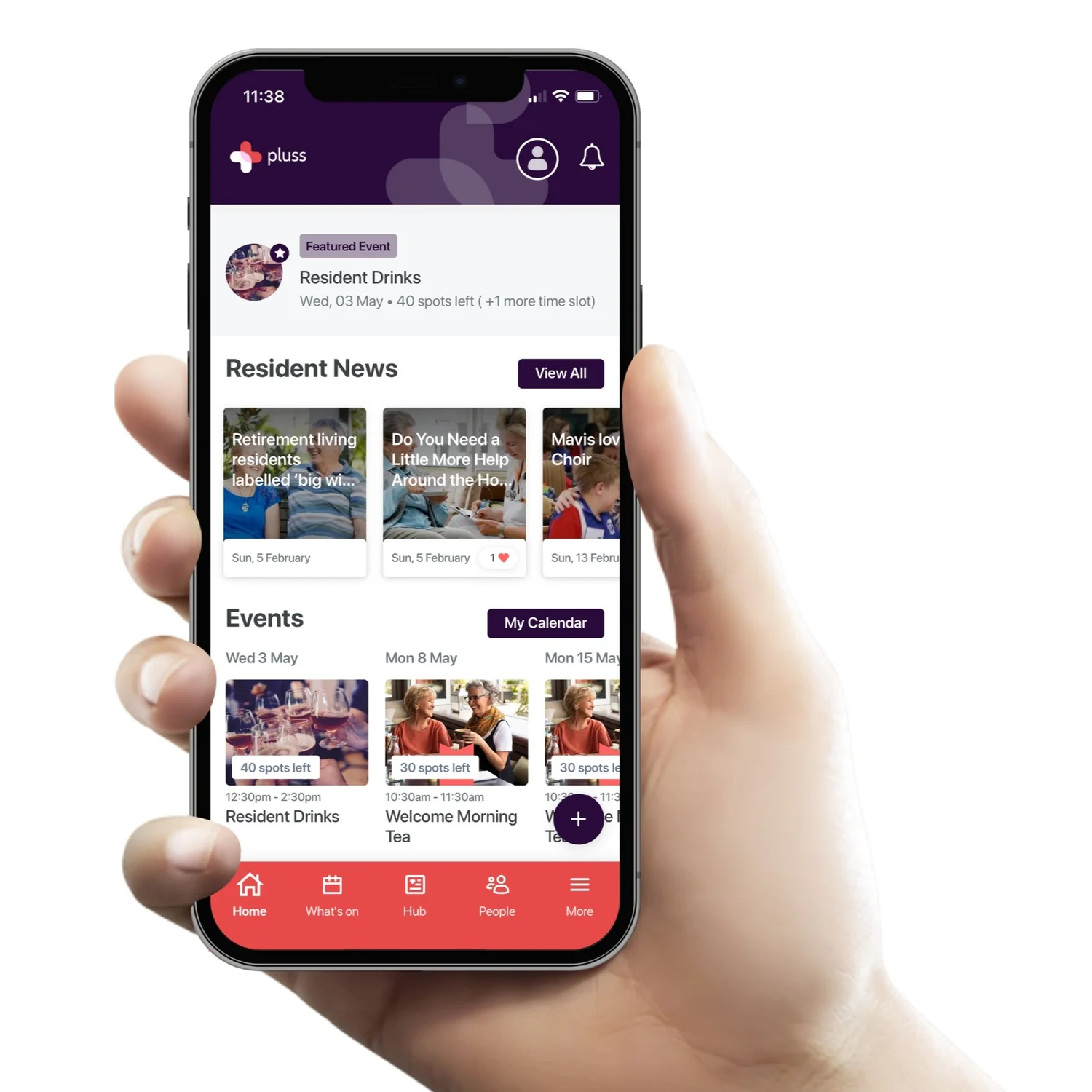 The Pluss app on a resident's phone