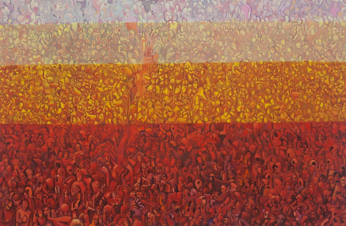  Banded Crowd Oil on canvas over panel 42”x64” 2018 