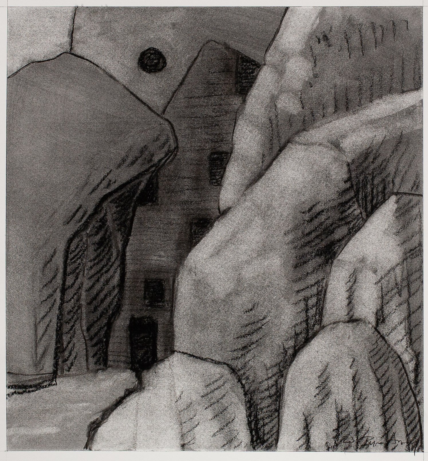   Hidden Cave (Pirates)   Powdered graphite and charcoal on paper  16 X 15 inches  2023     
