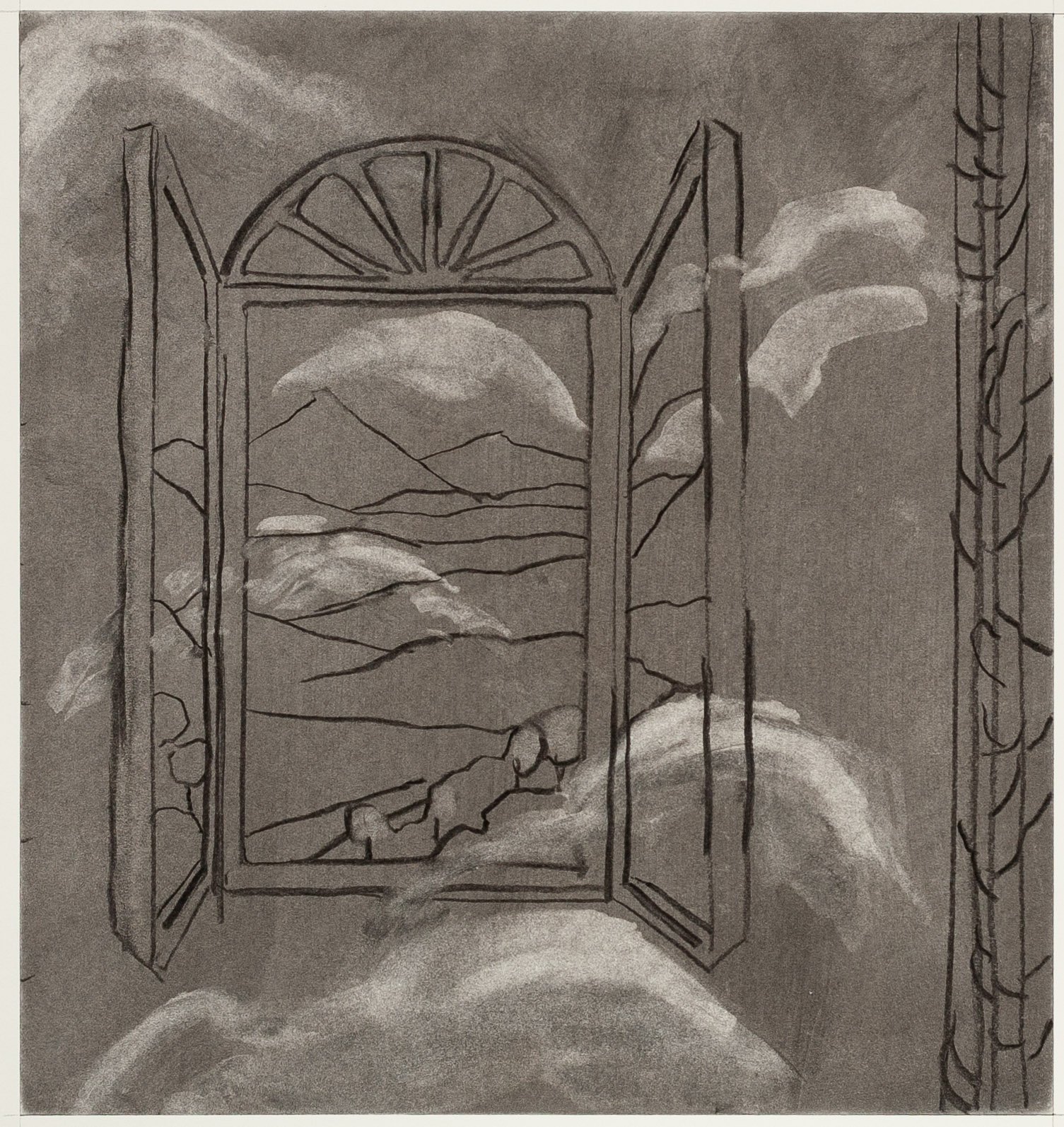   Night Window   Charcoal on paper  16 X 15 inches  2023   
