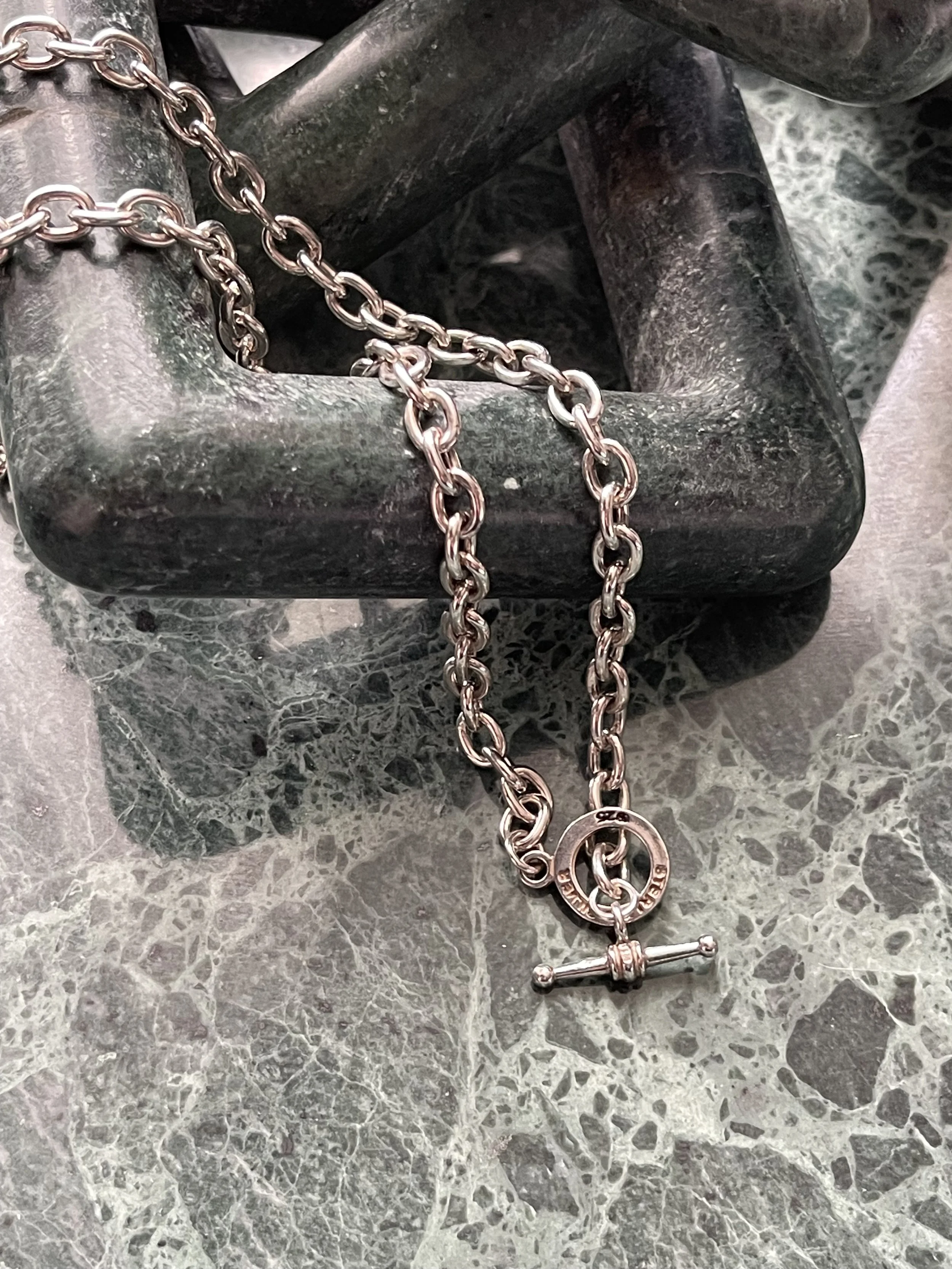 Vintage solid silver toggle chain