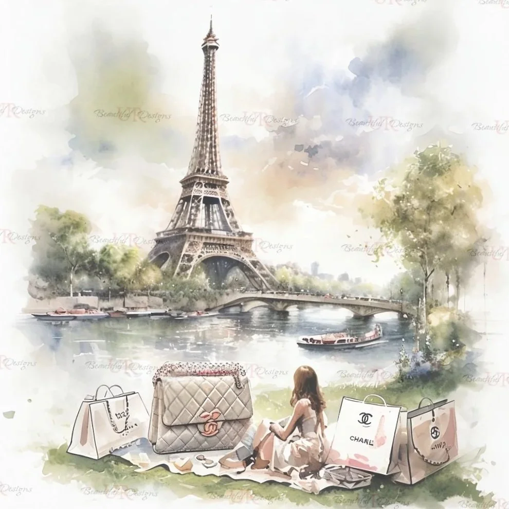 Watercolor Painting Of Eiffel Tower Surrounded By Autumn Foliage jpeg sublimation printing, downloadable file, fashion wall art