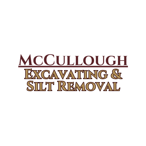 Logo for McCullough Excavating & Silt Removal with brown and gold text on a white background.