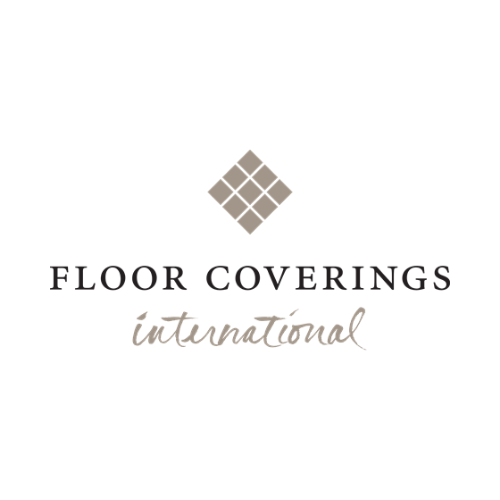 Logo of Floor Coverings International with a geometric tile icon and the company name in black and gray text.