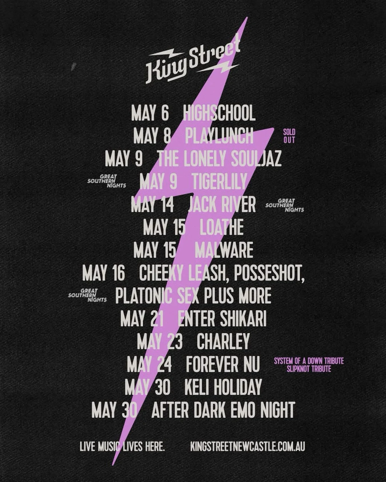 Gigs gigs gigs.
Pumped to see these acts coming through the doors this month @kingstreetnewcastle 🧨