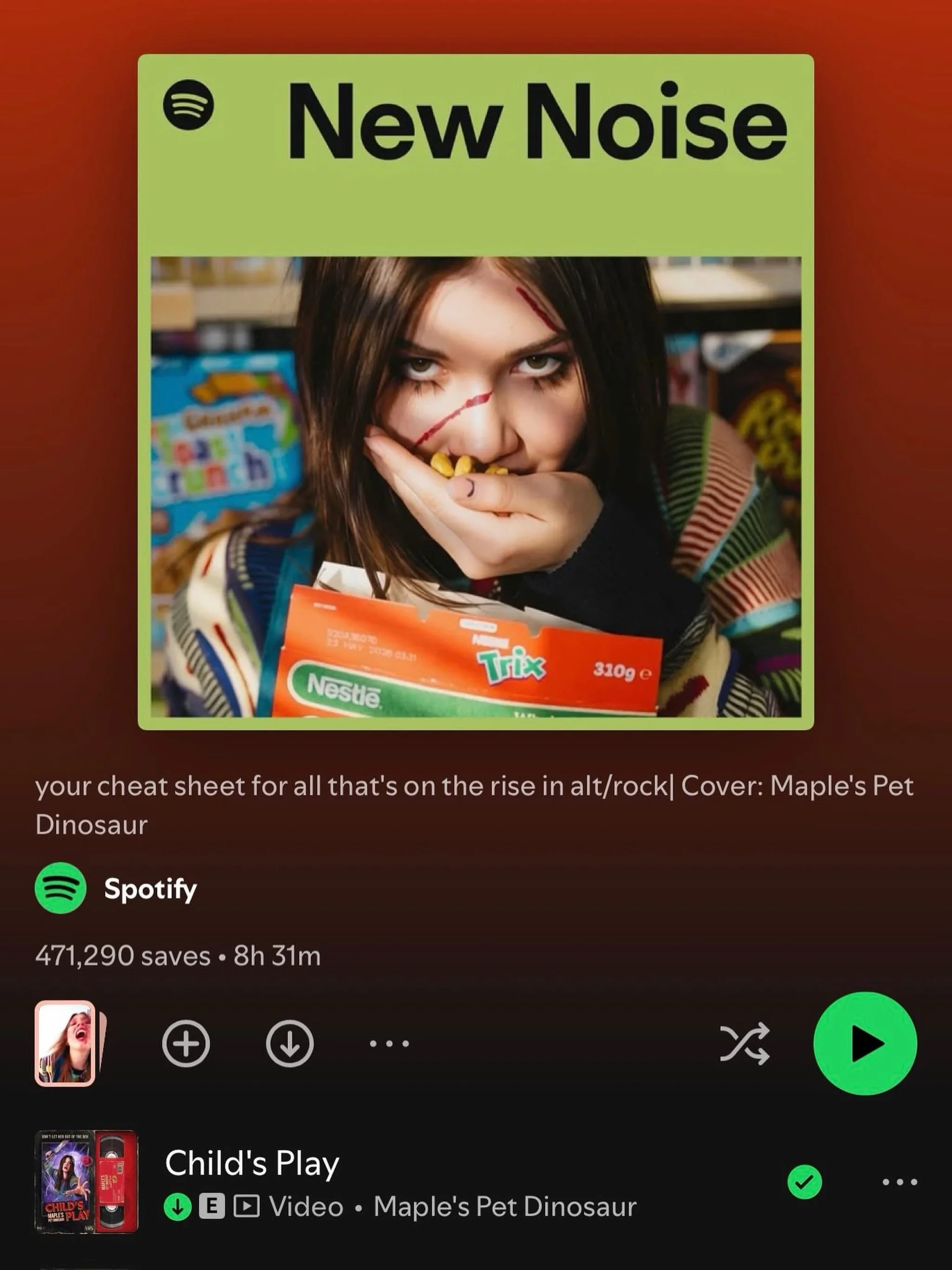 @maplespetdinosaur first ever Spotify playlist cover (shot by us) 😮 Pumped to contribute some stills for Child&rsquo;s Play! ❤️🔪 

Go listen!