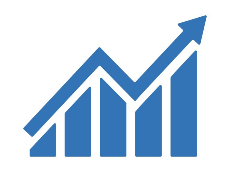 Blue growth chart icon with upward arrow