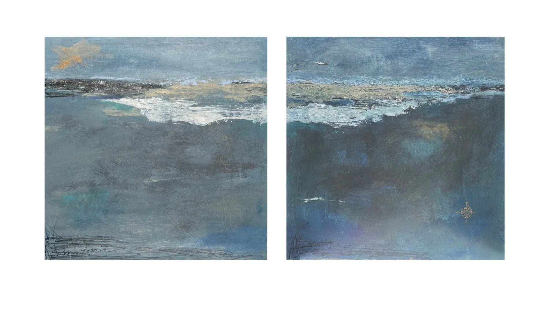 Foam and Sand, (diptych) Oil on Wood 2 x 
24" x 24"
