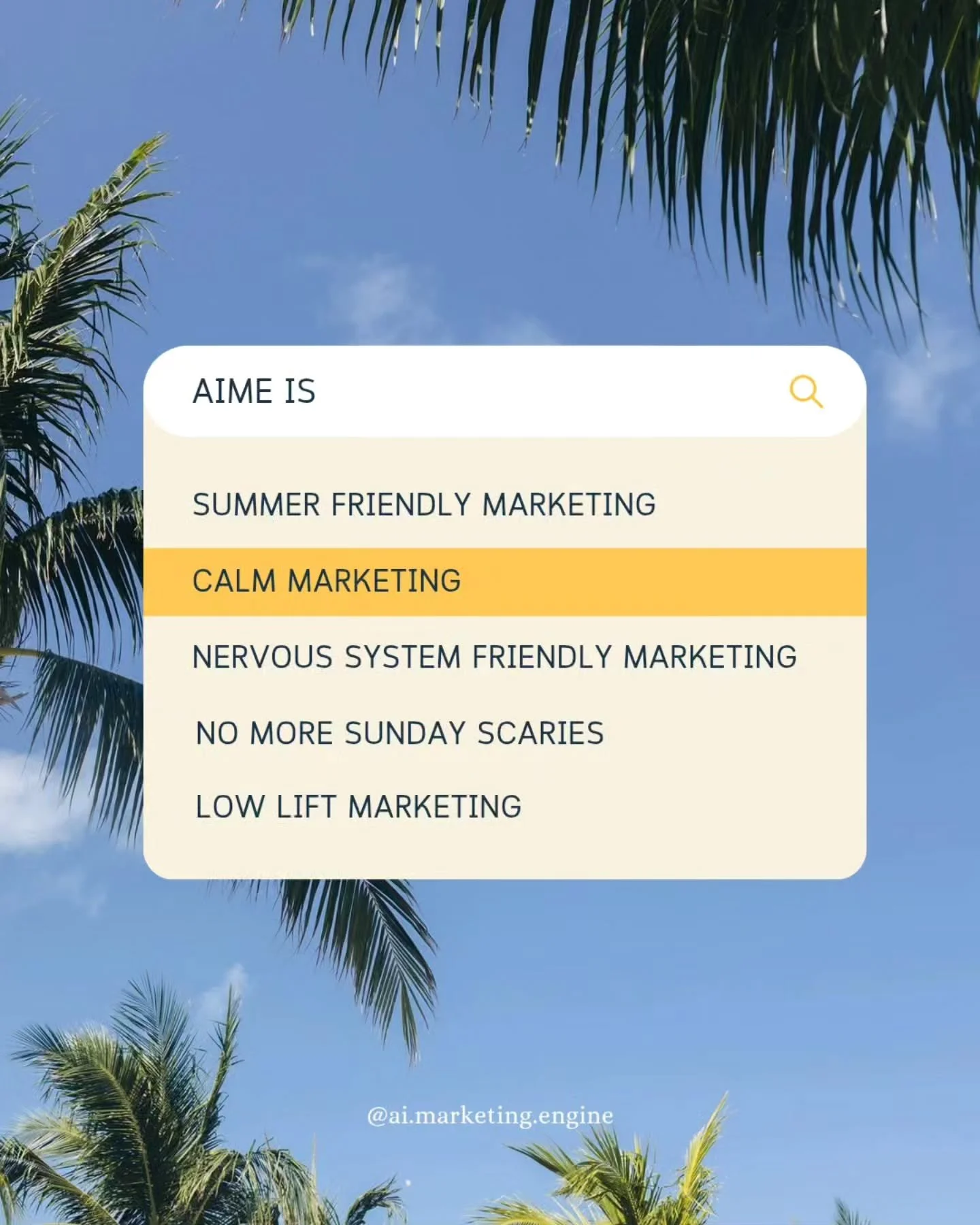 Every Monday, AIME members get an email with:

&rarr; Three social media prompts (educational, promotional, behind-the-scenes) 
&rarr; A long-form prompt for blogs or newsletters 
&rarr; A business/admin prompt 
&rarr; A standing Voxer office hours w