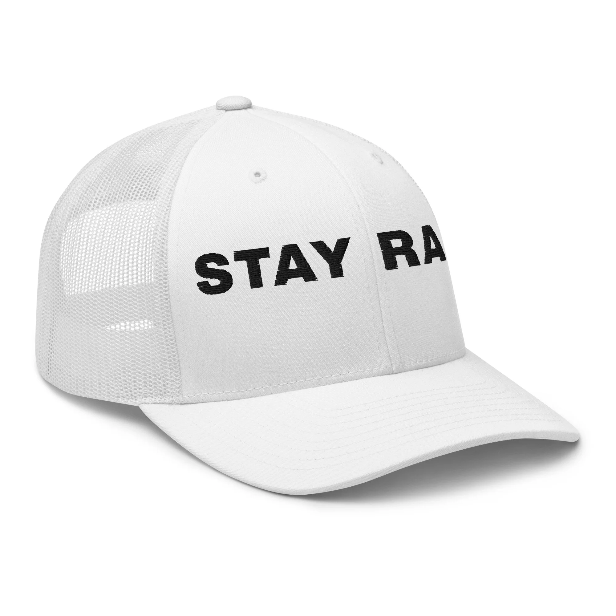 Stay Rare statement cap white pop art streetwear hat