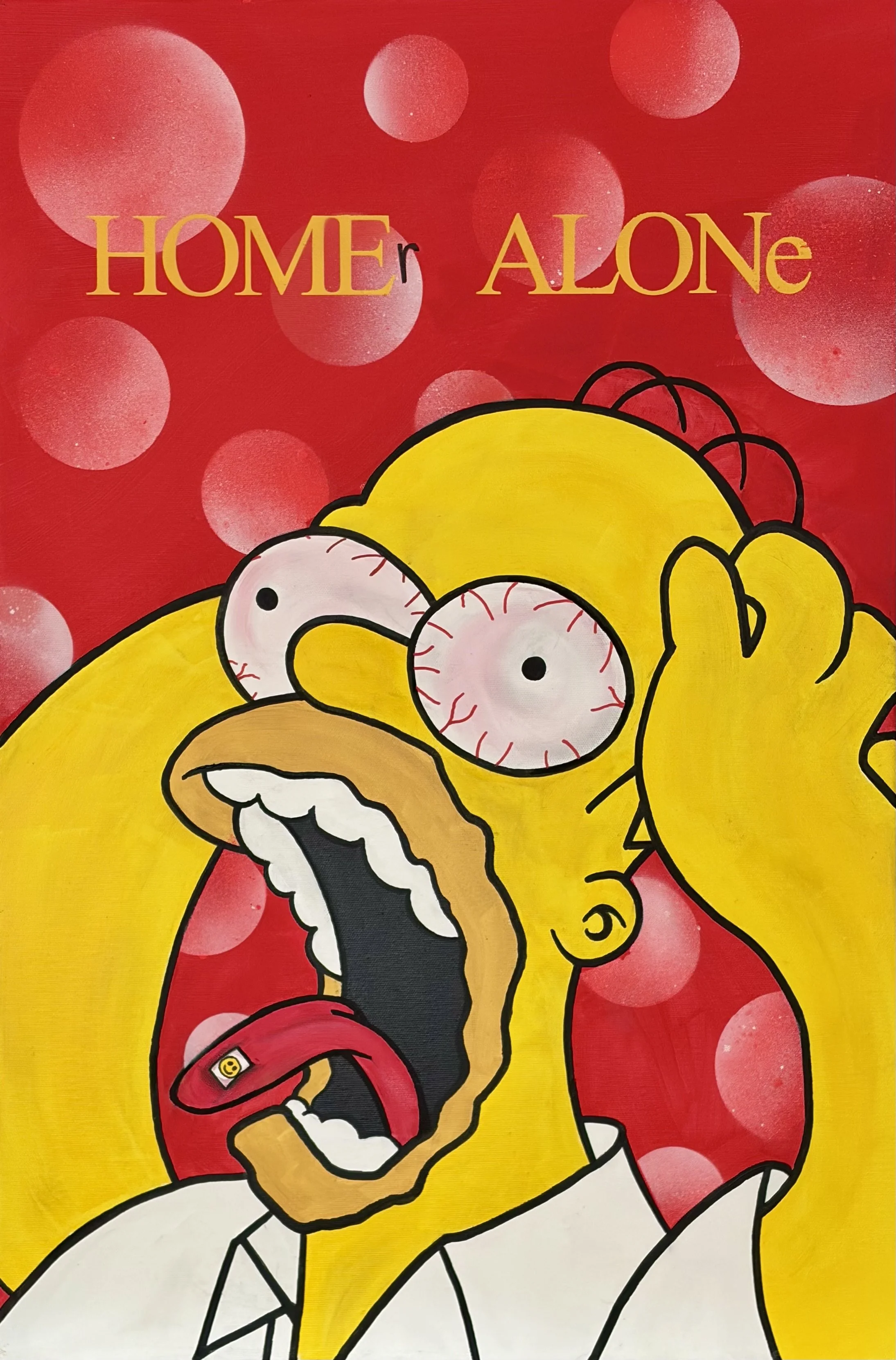 “Movie inspired pop art painting featuring cartoon character with exaggerated expression”