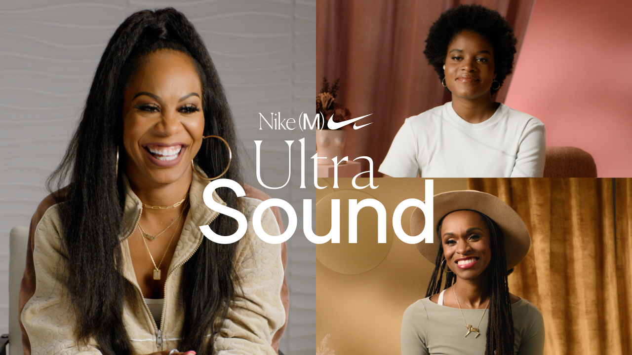 A still from the series' credits of three Black women in conversation.
