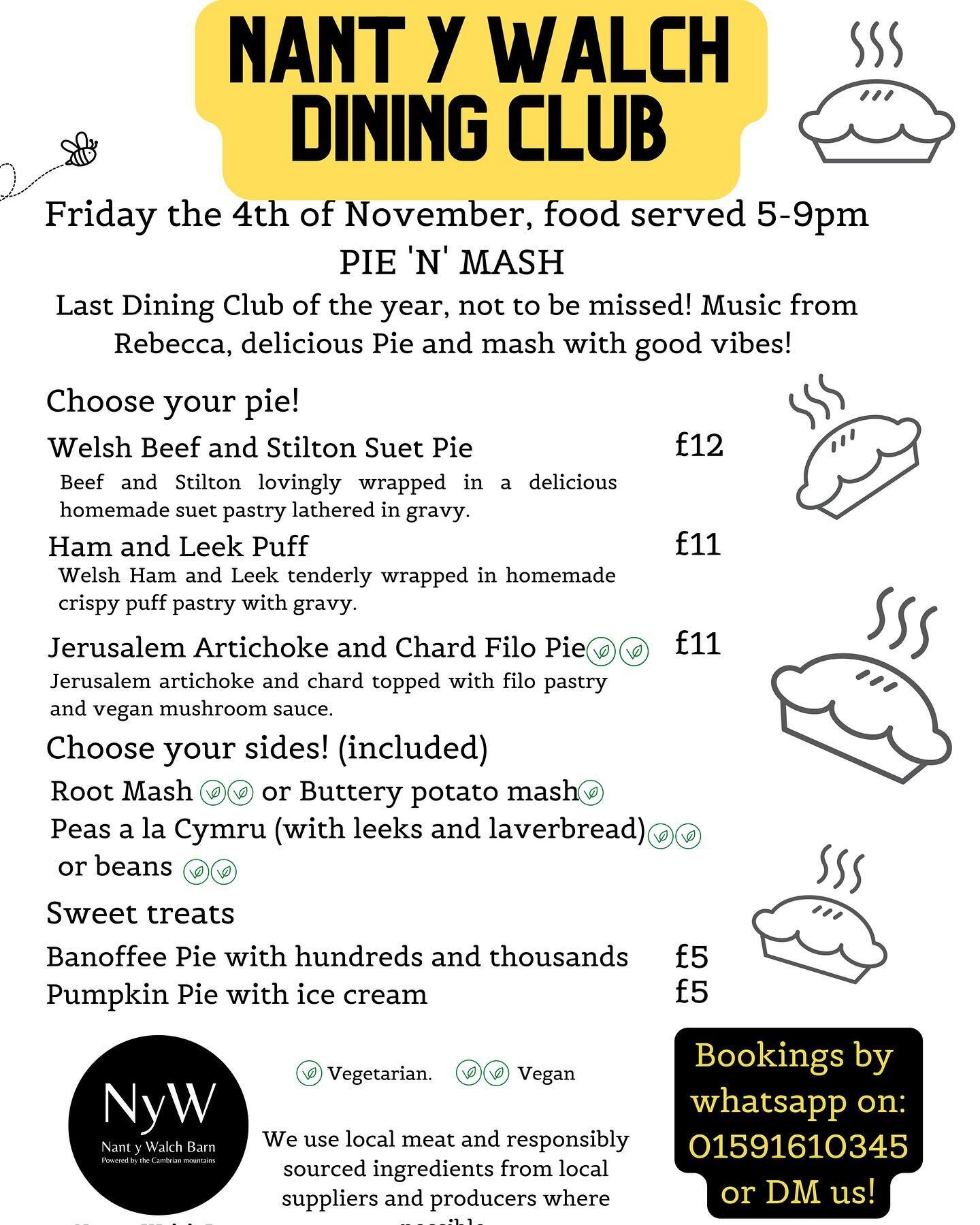 We had a great time celebrating Halloween yesterday! Next up we are back with our last dining club of the year on Friday 4th of November. 

Pie N Mash, live music and relaxed vibes! Rebecca will be coming down to sign us off for the year. It has been