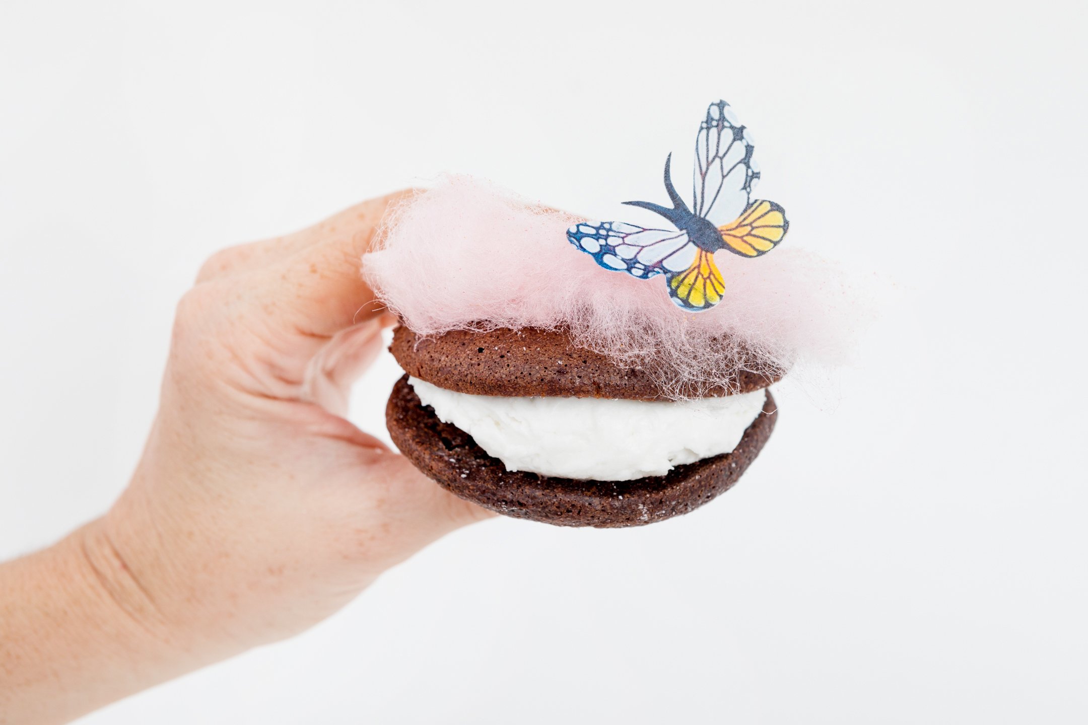 A whoopie pie with cotton candy from our Boston cotton candy cart