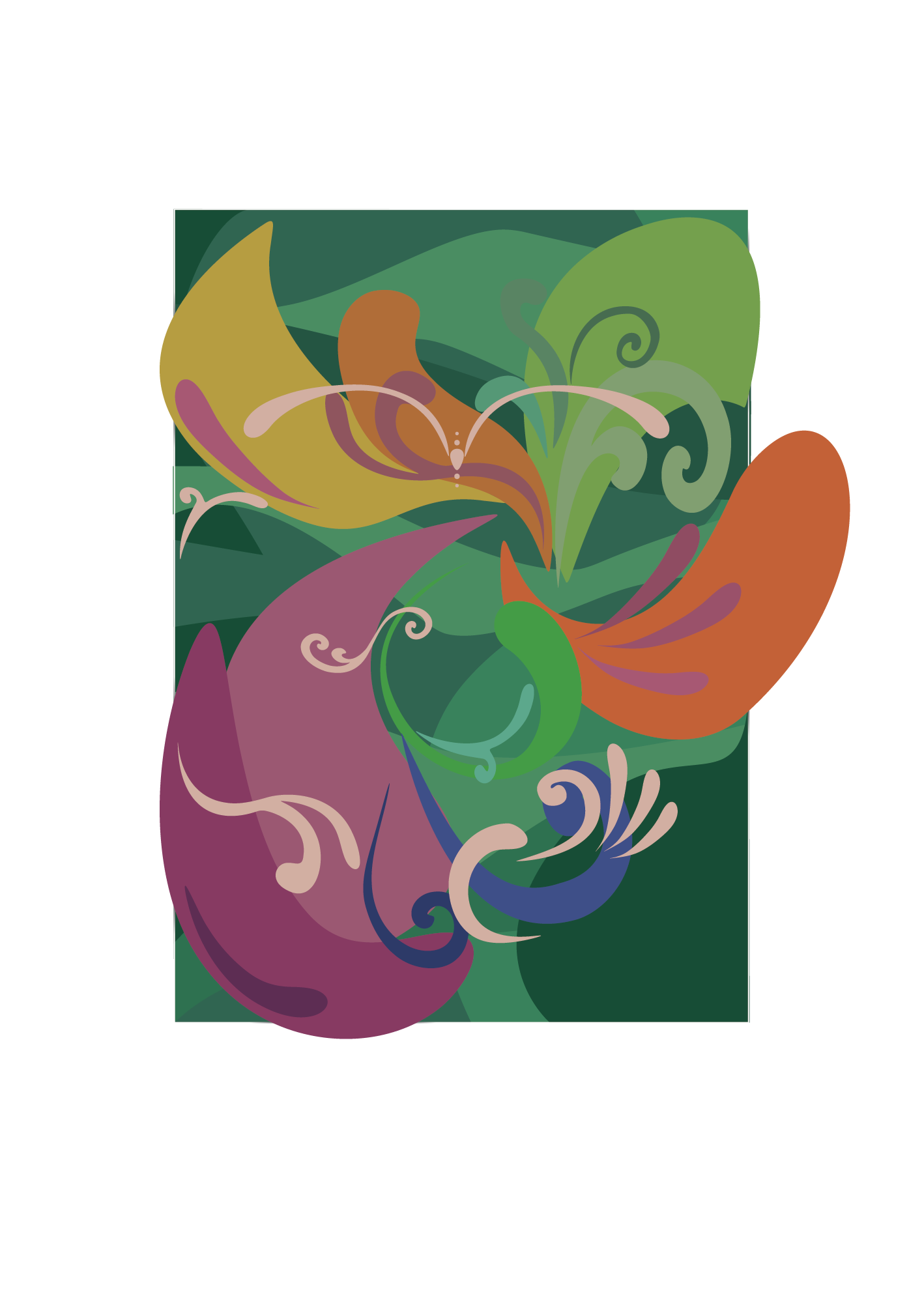 Artwork by Ari Sundbom depicting colorful forms flowing out of a canvas