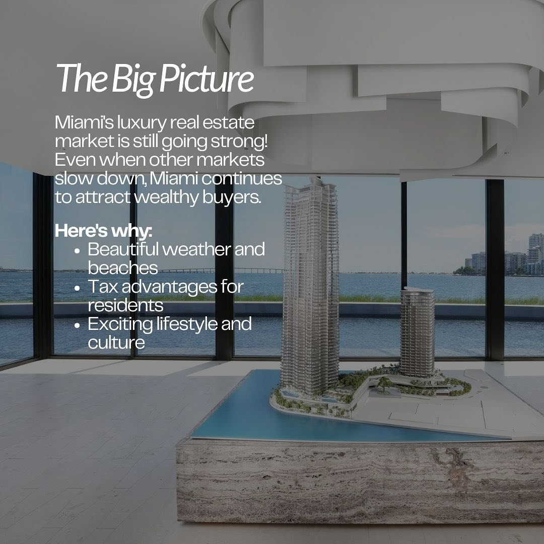 Let&rsquo;s explore Miami&rsquo;s thriving luxury real estate market in 3 slides! 🏙️✨

1. Miami&rsquo;s Magnetic Appeal: Beautiful weather, tax advantages, and vibrant culture continue to attract wealthy buyers.
2. Mandarin Oriental Success: Nearly 