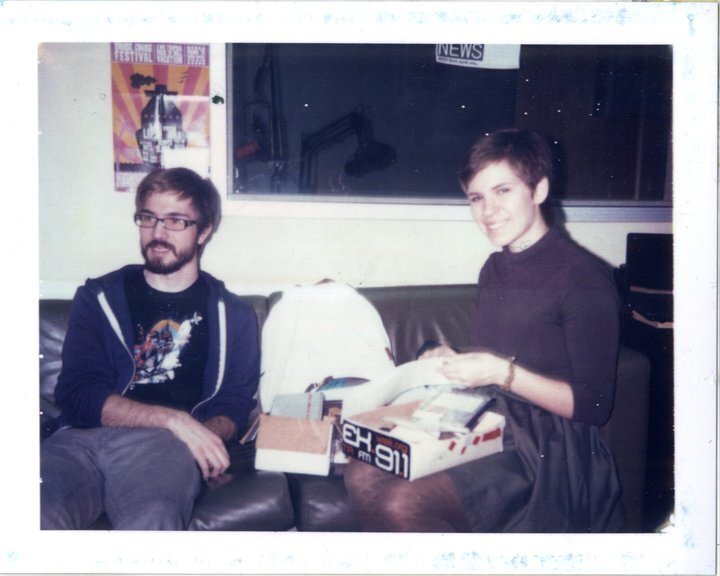 With my friend and collaborator, Patrick, labelling CDs to add to rotation, 2011