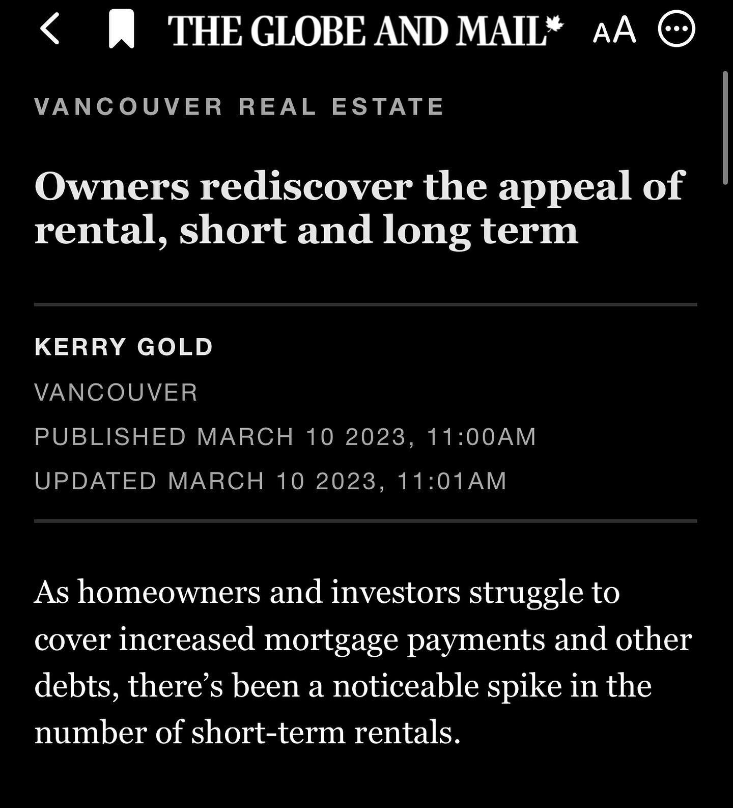 Vacation Rentals are always a hot topic in RE investing. Here&rsquo;s a few snippets from my interview with the Globe and Mail.  #kelownarealestate #vancouverrealestatenews #shorttermrentalinvesting