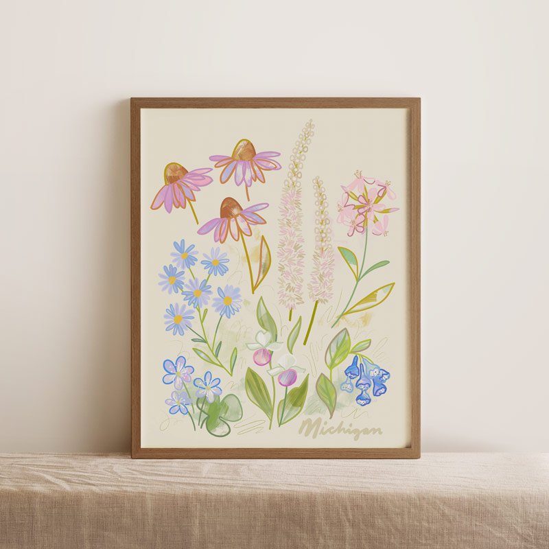 Flower Cameo, Maidenhair Fern  Cyanotype Art, 5x7 Watercolor