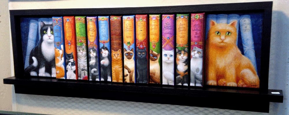 3-D CAT BOOKSHELF WITH BOOKENDS.gif