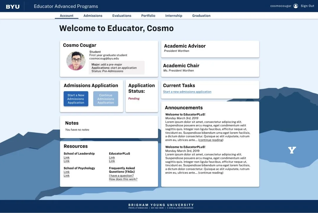 Here is the opening home screen for Educator. This is where students go to find links to resources, see their to-do list, and become aware of important announcements. 