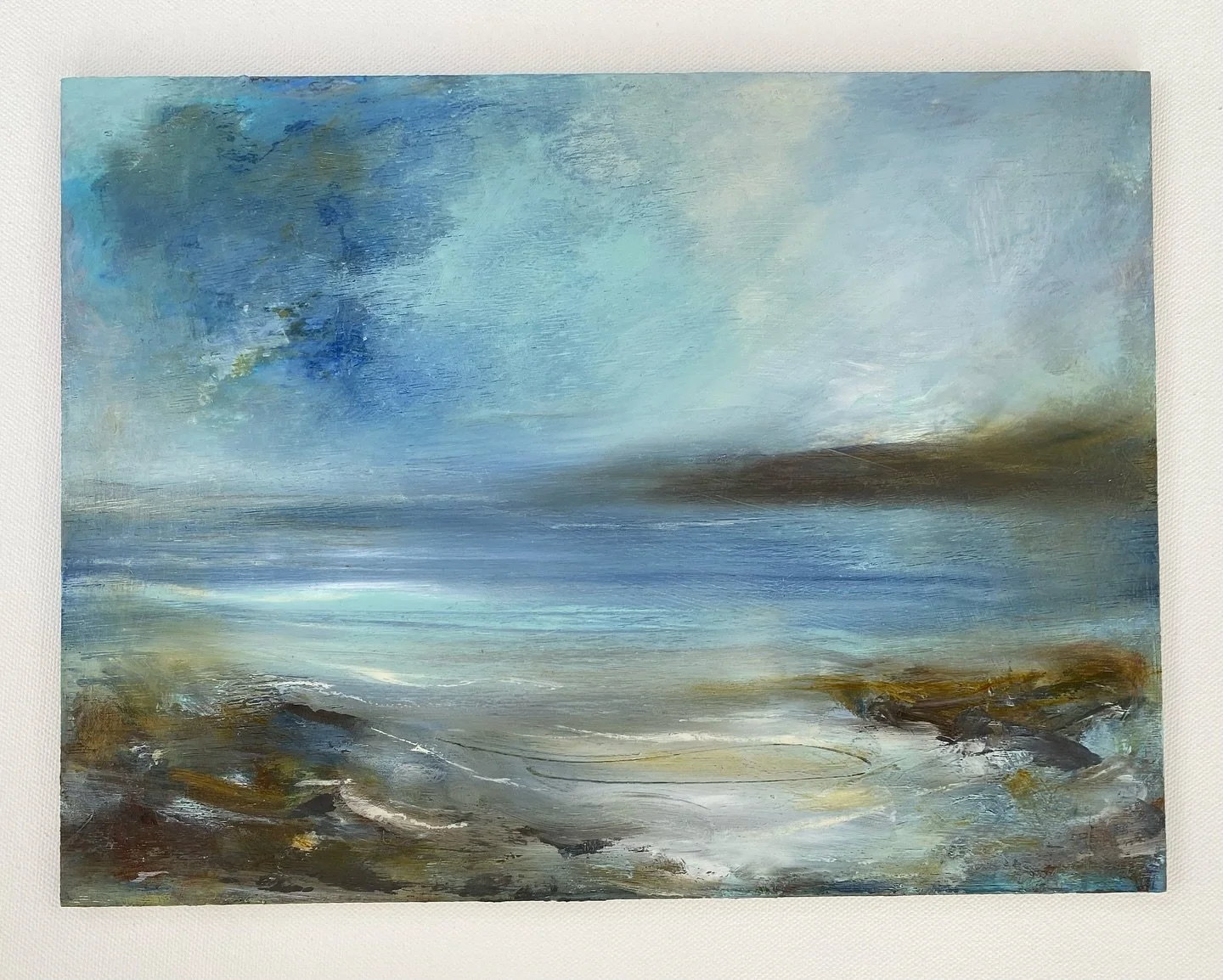 Inspired by a recent trip to Cornwall, two semi-abstract paintings in soft hues of the coast in Autumn. 

Oil painting, gentle marks sweep across the surface gliding softly and intentionally. Painting to celebrate what I experience when surrounded by