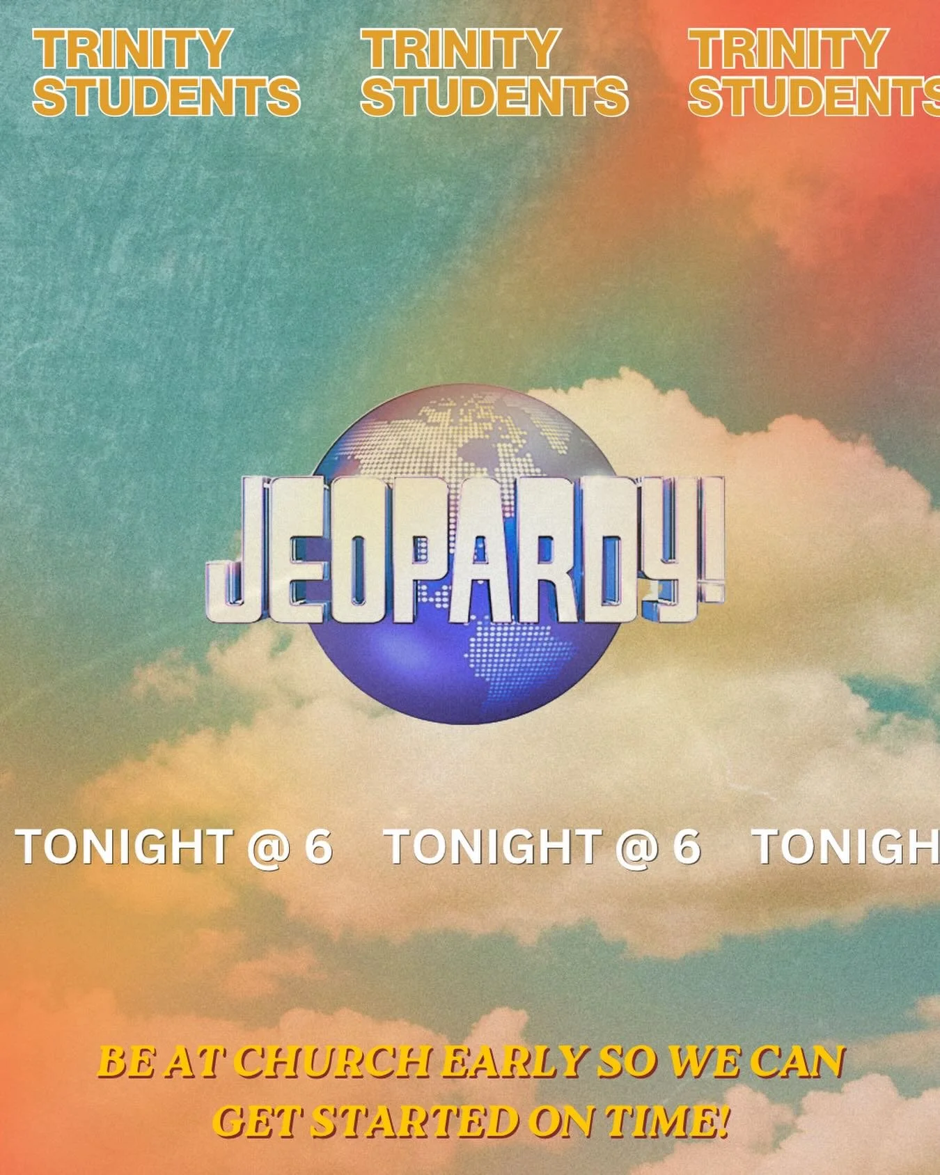 As tradition goes, finish a long series = game of Jeopardy to test what we learned. 

Jeopardy tonight at 6. Be on time and refresh yourself on the letter to the Hebrews!
