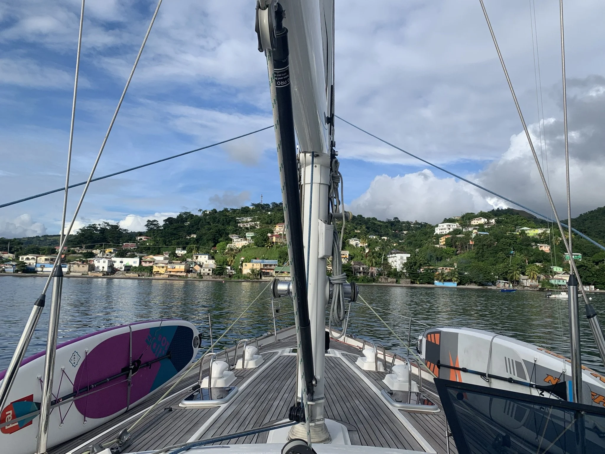 Anchorage off of the coast of Charlotte Ville (New Town) in Roseau, a colorful village alive with music, cars and talkative chickens.