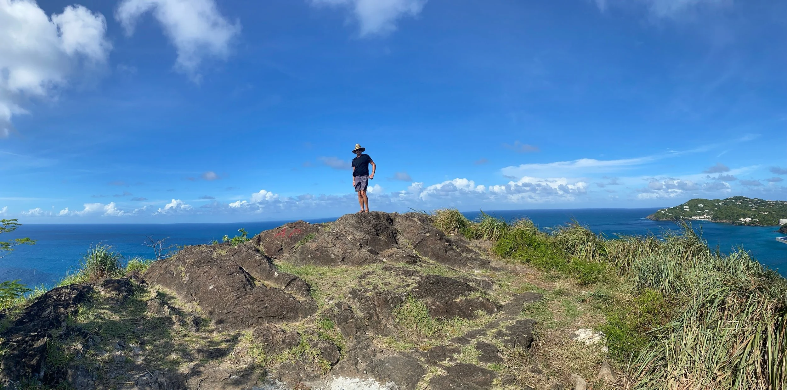 Summit of Pigeon Island, Signal Peak (330ft). in Gros Islet --the island was artificially joined to the western coast of mainland in 1972 by a man-made causeway built from dirt excavated to form the Rodney Bay Marina.