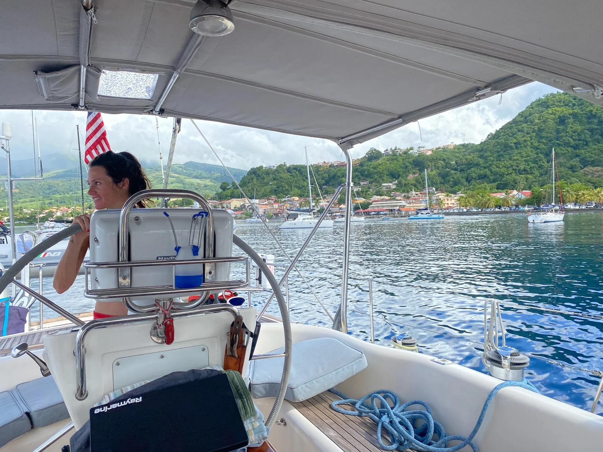Navigating Marigot Bay (we may have nudged the ground..just a little)