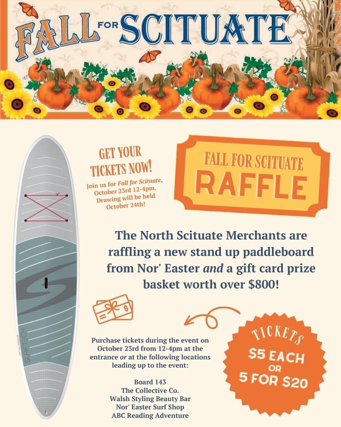 North Scituate Merchants are raffling off a paddle board! $5 each or 5 for $20 - see flyer on where to buy yours!