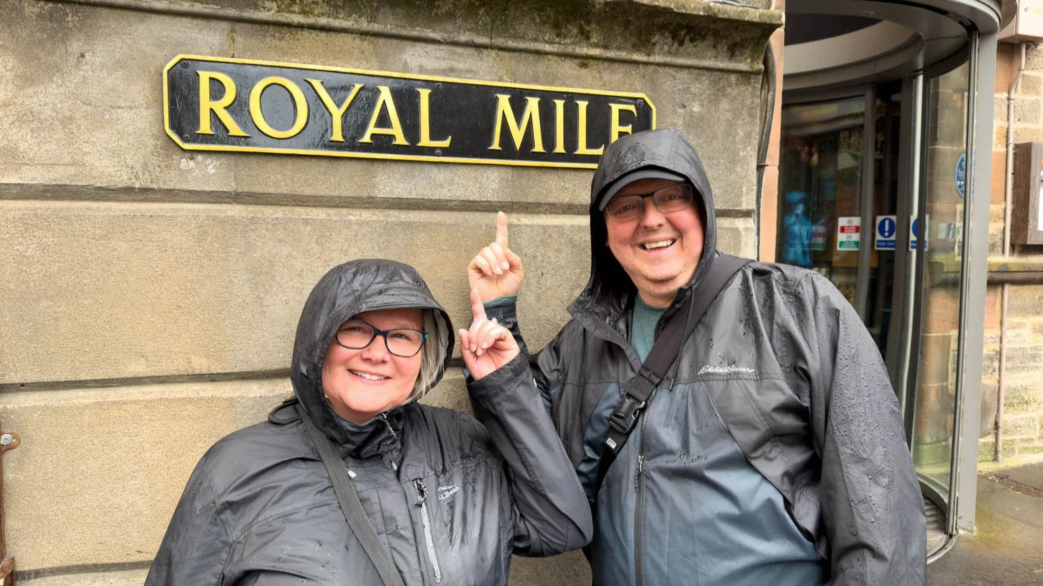 Debbie and John on the rainy Royal Mile